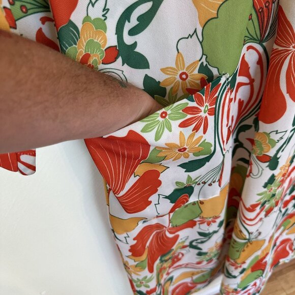 House Dress MuMu Maxi 1970 Pockets Groovy Poly Vintage Floral Print Long Sleeve - Picture 7 of 12